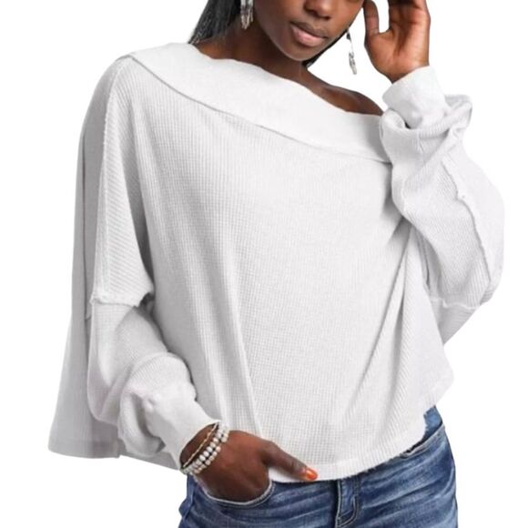 Free People We The Free Thermal Waffle Weave Crop Cowlneck Top Sz S - Picture 1 of 14